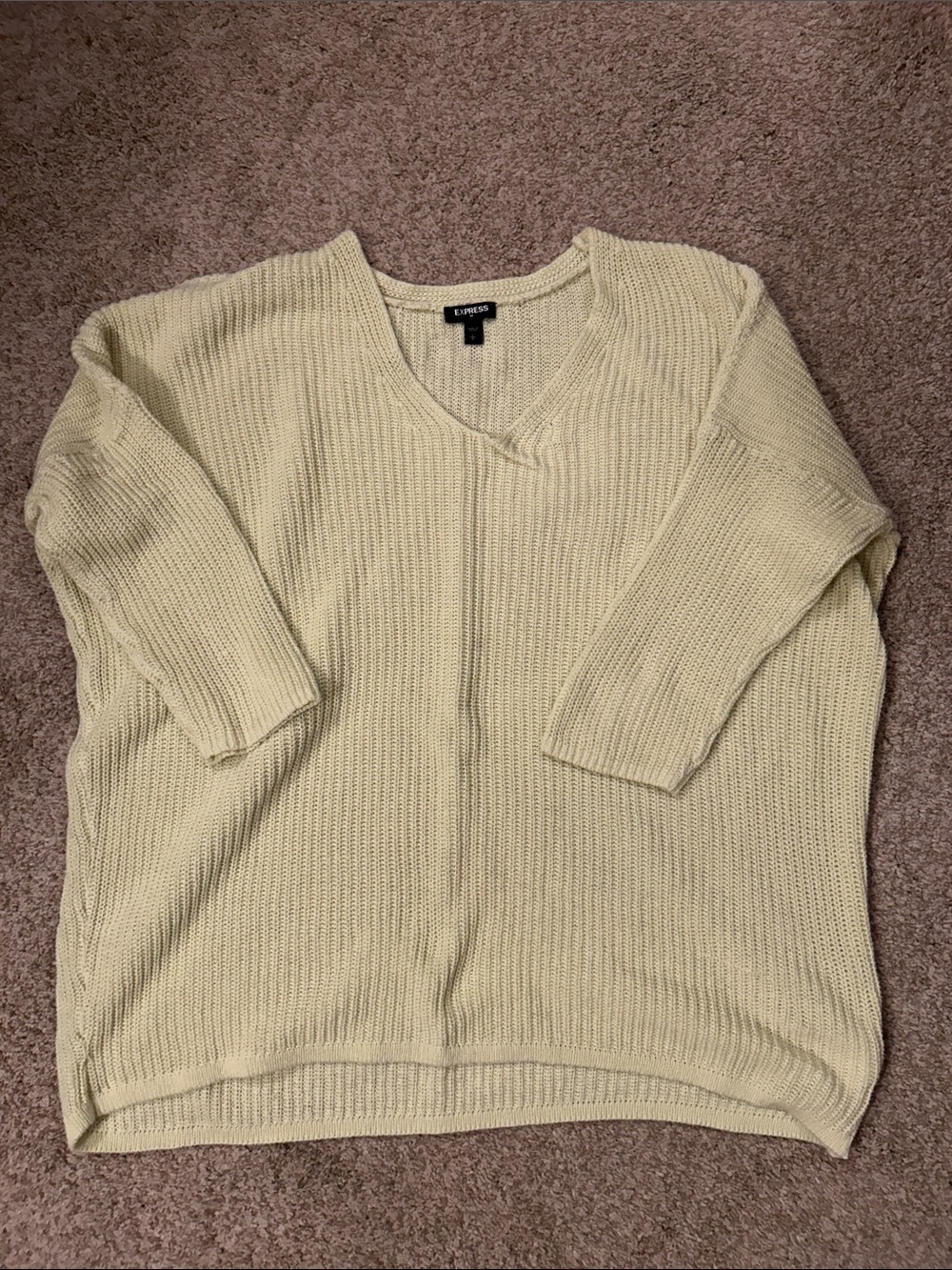 Express Light Yellow V-Neck Ribbed Knit Sweater. L